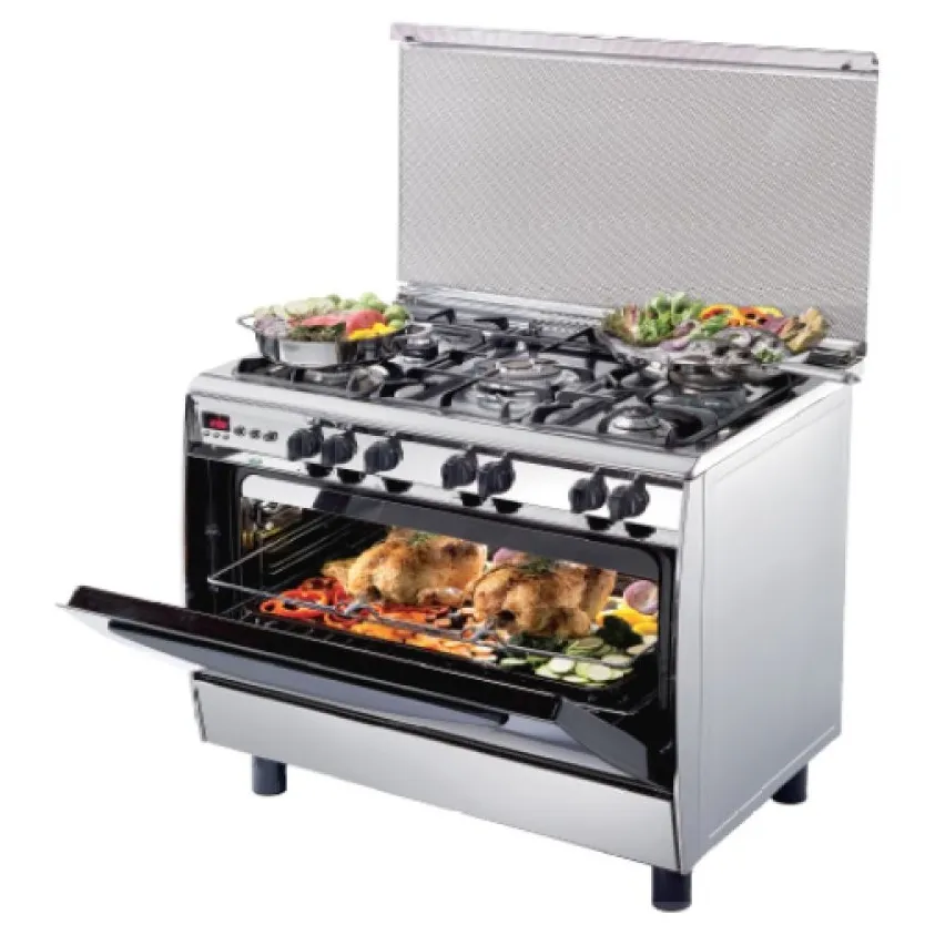 بوتاجاز غاز 5 شعلة 80 * 60 بومبيه استانلس - امان كامل + شاشه ديجتال + مروحه